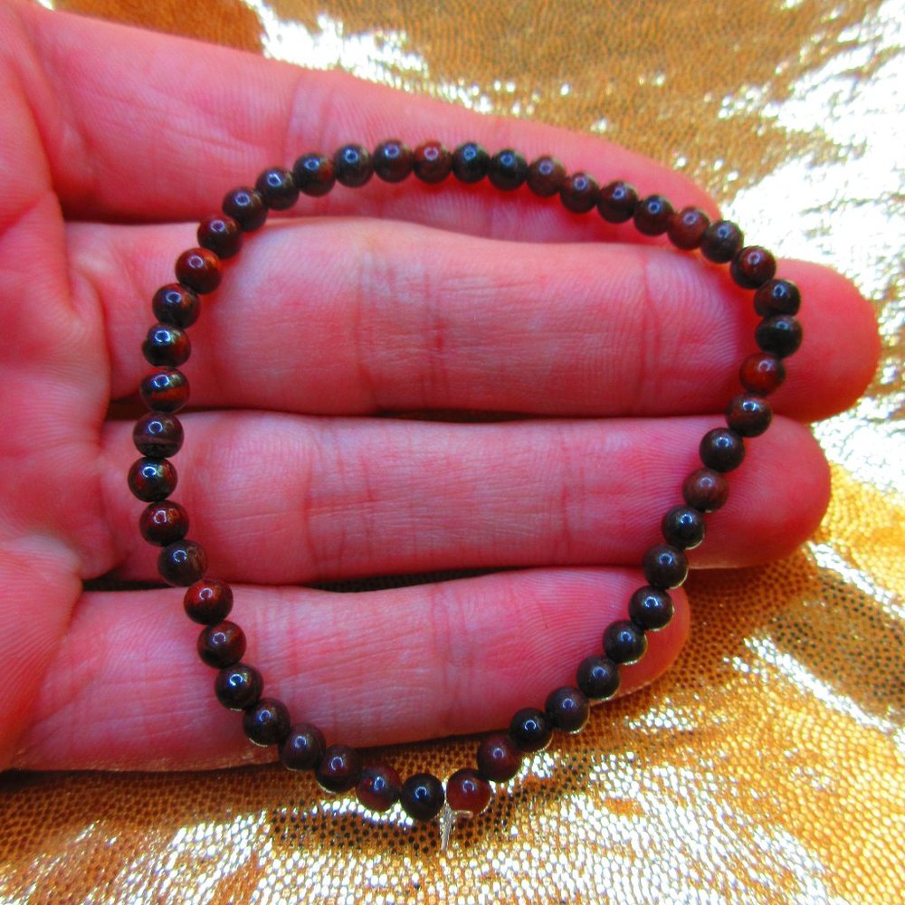 Red Tiger Eye 4mm Round 7" Stretchy Gemstone Bracelet
